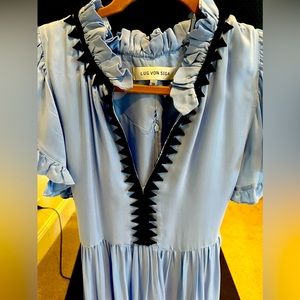 Adorable blue silk with black decorative trim by Italian brand Lug Avon Siga.